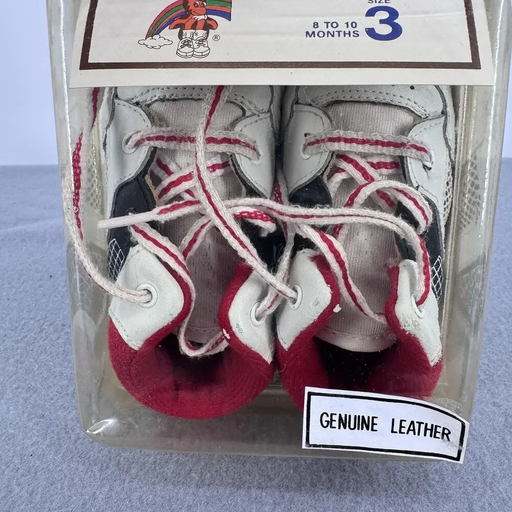 Vintage Toys R Us Shoes Toddler Boys Size‎ 3 White Red Leather Soft Sole